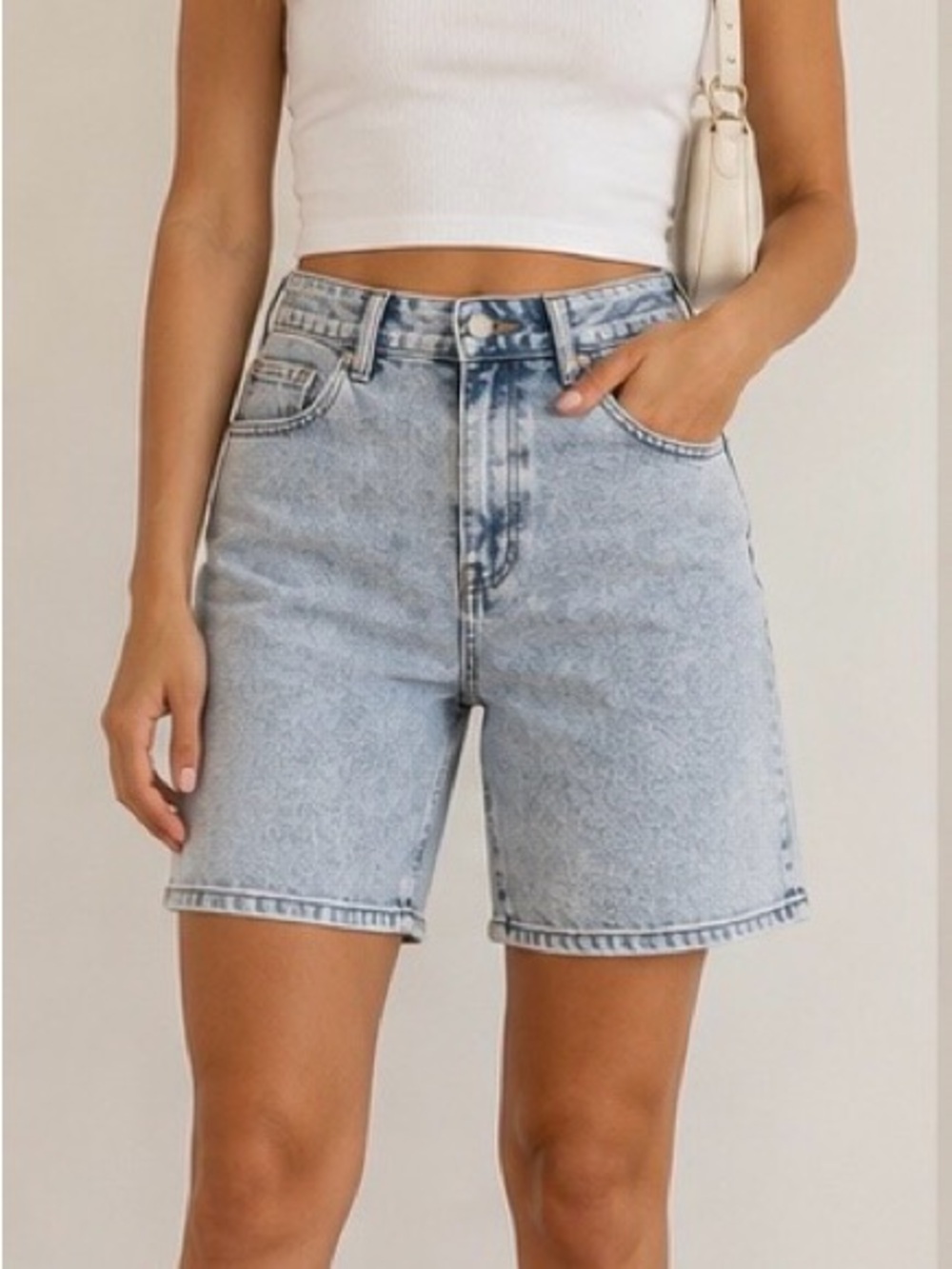 Light Wash Stretch Denim Bermuda Shorts